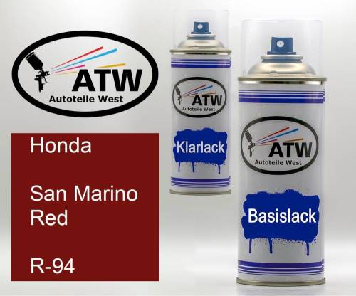 Honda, San Marino Red, R-94: 400ml Sprühdose + 400ml Klarlack - Set, von ATW Autoteile West.